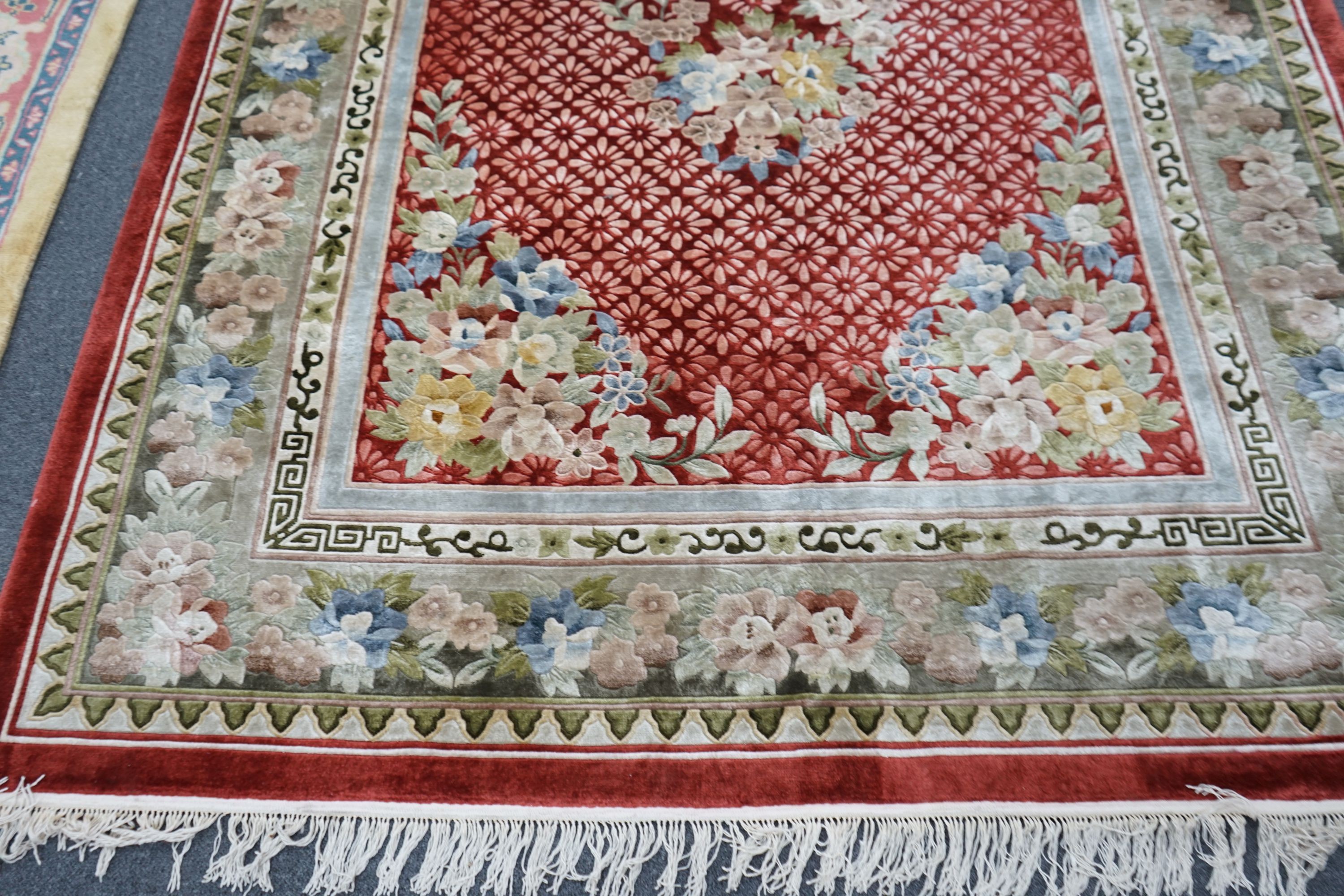 A Canton Chinese silk carpet, 280 x 186cm